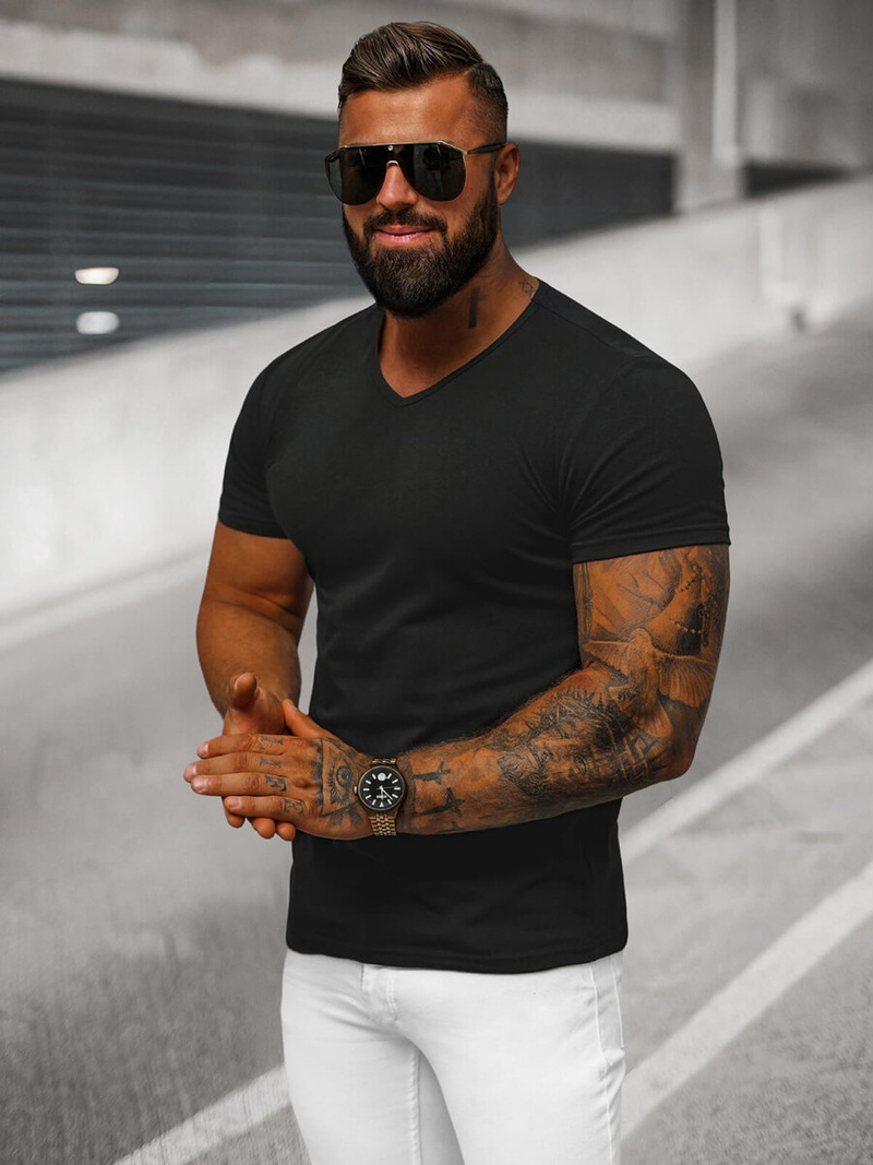 T-shirt męski bez nadruku czarny OZONEE JS/712007Z