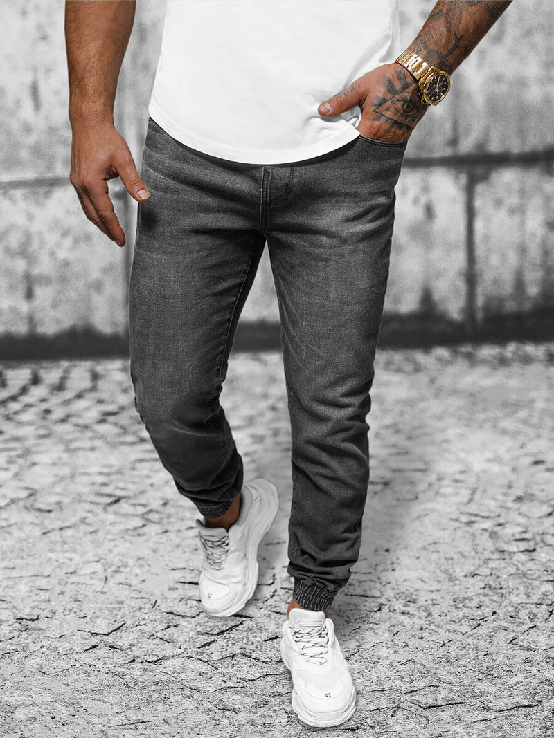 Spodnie jeansowe joggery męskie czarne OZONEE NB/MP0275N
