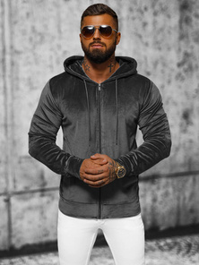 Bluza welurowa męska z kapturem grafitowa OZONEE JS/8B1168/6