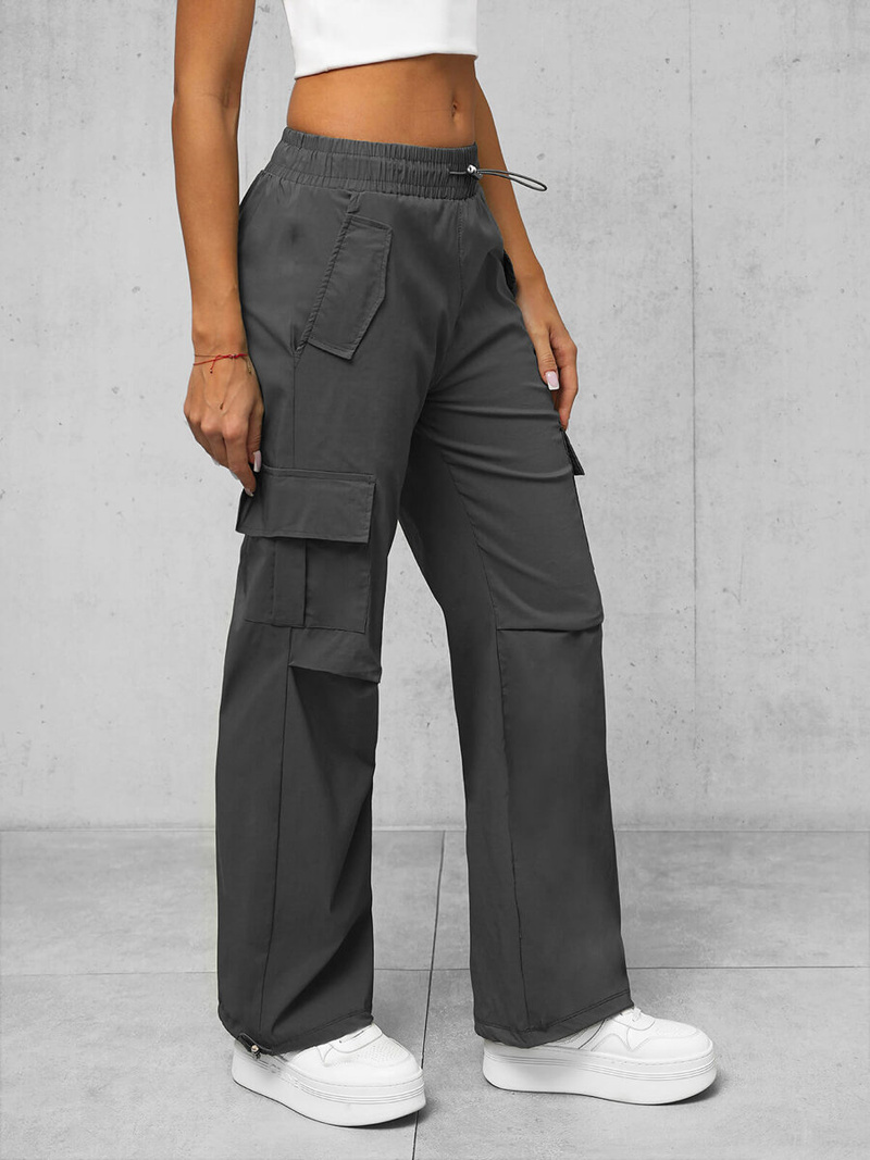 Spodnie damskie z szeroką nogawką grafitowe OZONEE O/TT00393