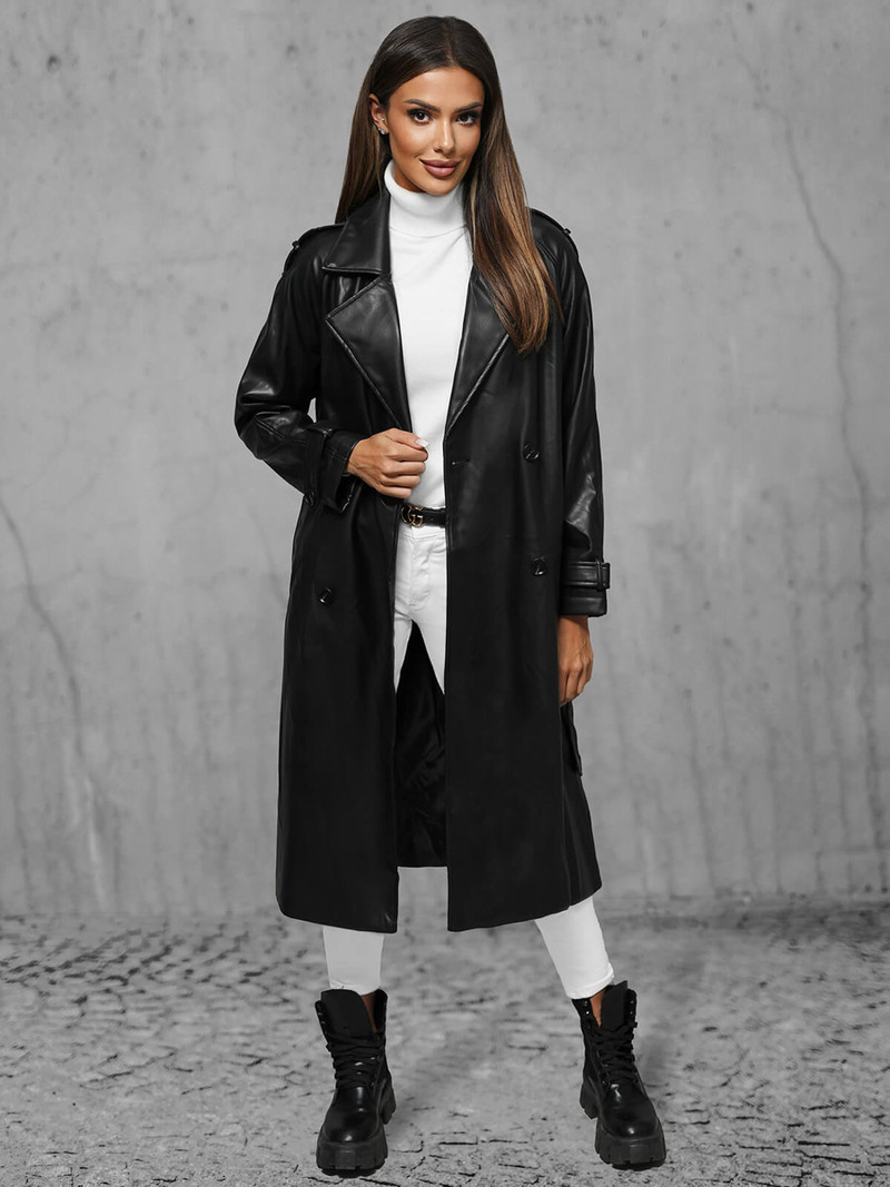 Płaszcz damski skórzany czarny OZONEE JS/11Z8100