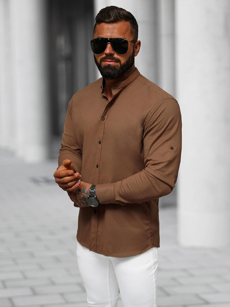 Класична сорочка чоловіча Коричнева OZONEE O/V104