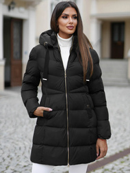 Kurtka zimowa damska długa pikowana czarna OZONEE JS/5M3231/392Z