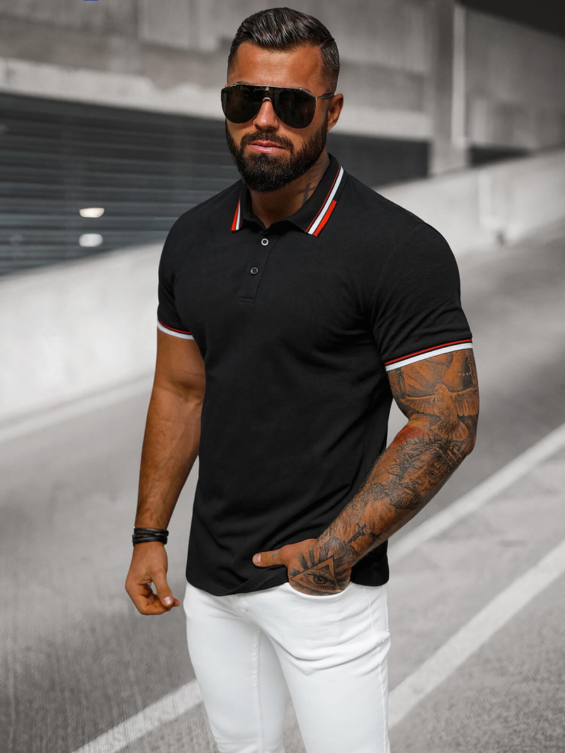 Koszulka męska polo czarna OZONEE O/DA736