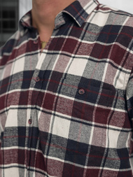 Koszula męska w kratę bordowa OZONEE V/V174Z