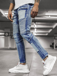 Spodnie jeansowe joggery męskie niebieskie OZONEE O/B4925