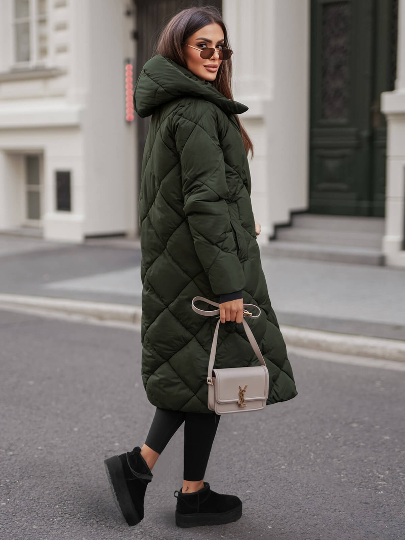 Kurtka zimowa damska długa pikowana zielona OZONEE JS/5M3173/136Z