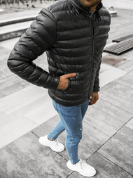 Kurtka zimowa skórzana męska czarna OZONEE O/9026