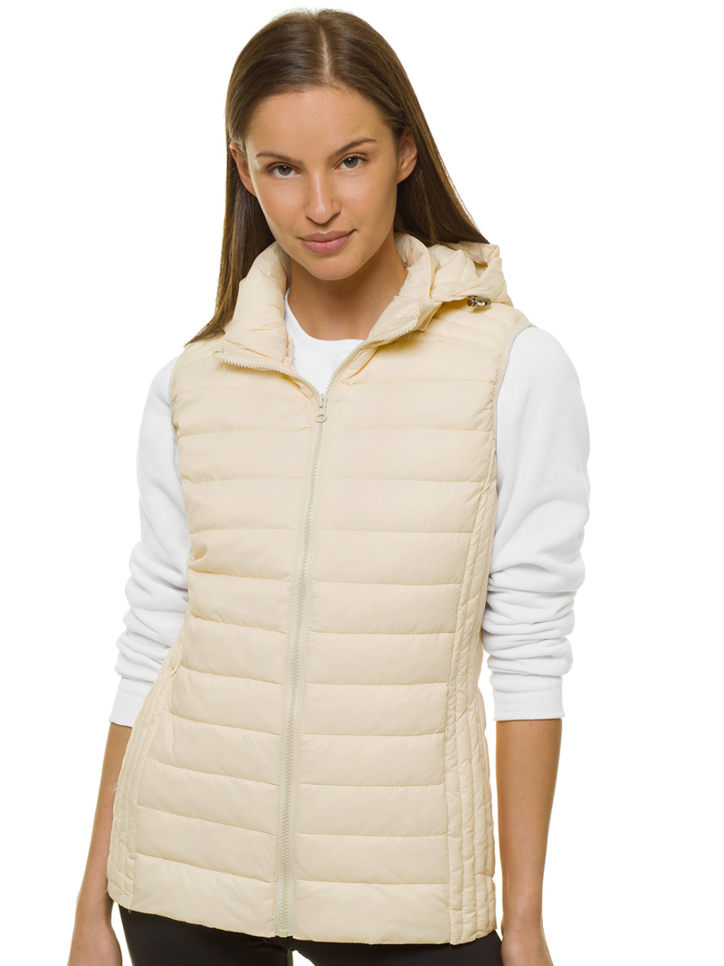 Kamizelka damska pikowana z kapturem ecru OZONEE JS/M23039/57
