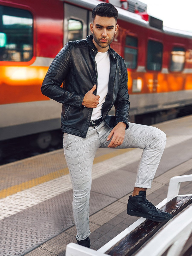 Spodnie męskie chino materiałowe szare OZONEE DJ/5590