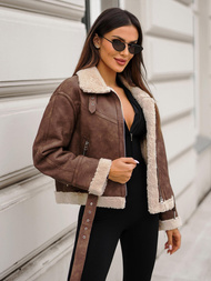 Жіноча шкіряна kуртка kоричнева OZONEE O/81331