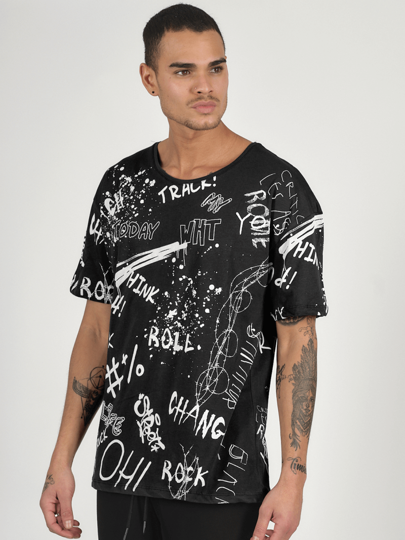 T-Shirt męski z nadrukiem czarny OZONEE MR/21530