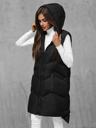 Kamizelka damska długa pikowana z kapturem czarna OZONEE JS/M788/392Z