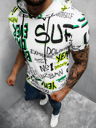 T-Shirt męski z nadrukiem biało-zielony OZONEE O/BL208Z