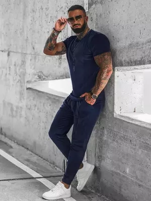 Komplet dresowy męski welurowy granatowy OZONEE O/12135