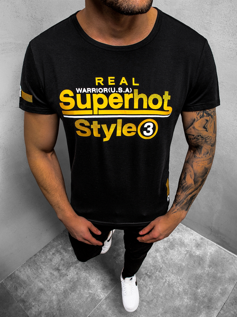 T-Shirt męski z nadrukiem czarny OZONEE JS/SS10903Z