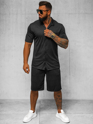 Komplet męski czarny - koszula i spodenki OZONEE O/3C325