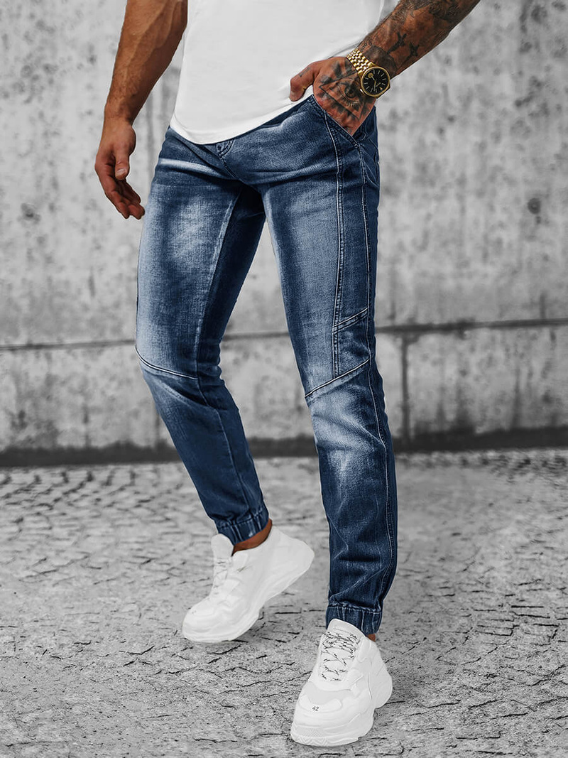 Spodnie jeansowe joggery męskie ciemno-niebieskie OZONEE NB/MP0115BS