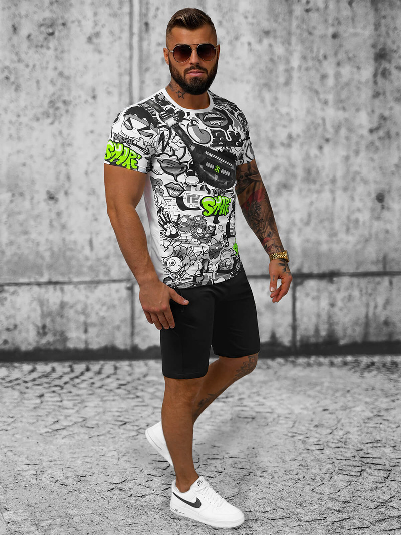 Komplet dresowy męski biało-zielony OZONEE O/HM789