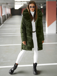 Kurtka zimowa damska długa z futerkiem ciemno-zielona OZONEE JS/5M3158/136Z