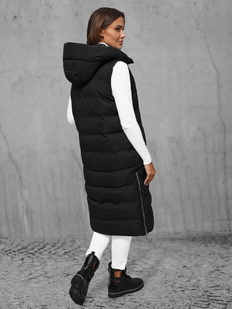 Kamizelka damska długa pikowana czarna OZONEE JS/5M3157/392