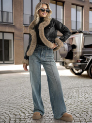 Жіноча шкіряна kуртка чорна OZONEE JS/61M8517/392