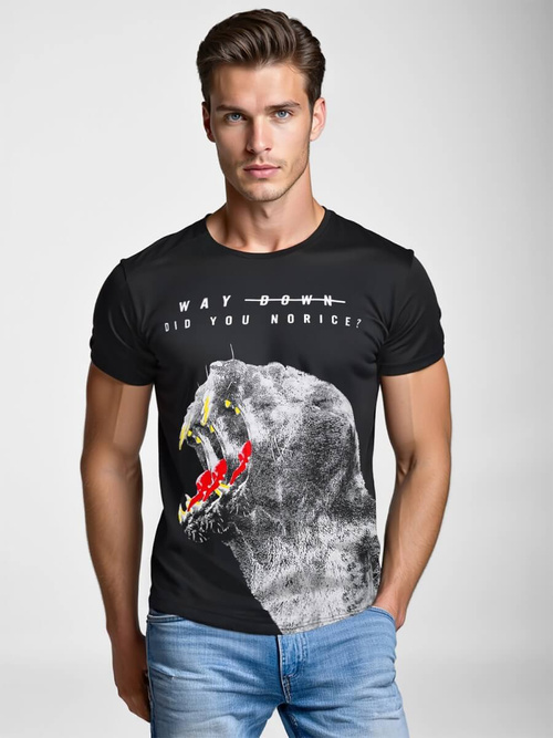 T-shirt męski z nadrukiem czarny OZONEE O/T127/3Z