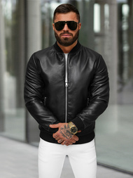 Kurtka skórzana męska bomberka czarna OZONEE JS/11Z8107