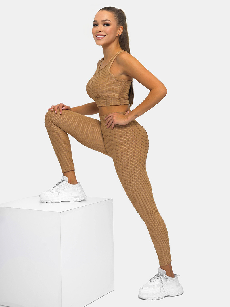 Komplet sportowy dwuczęściowy damski camelowy OZONEE O/22753