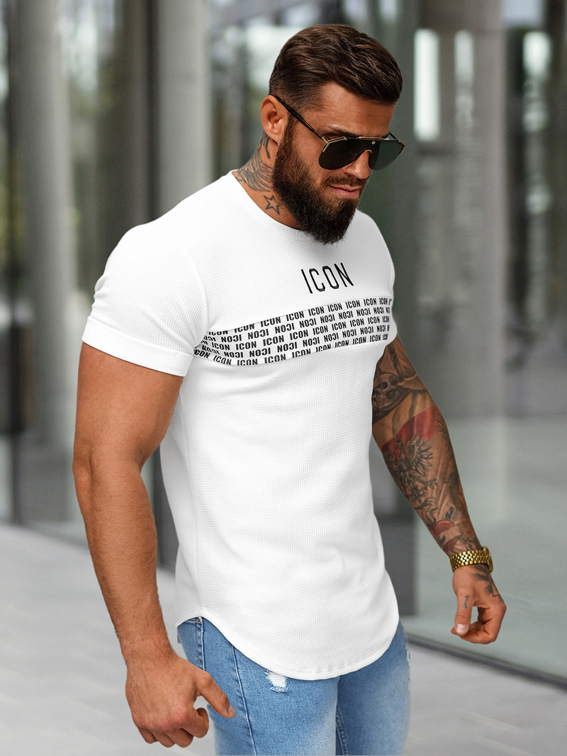 T-shirt męski slim-fit biały OZONEE O/B1215
