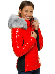 Kurtka zimowa damska z futerkiem czerwona OZONEE O/DK059/4