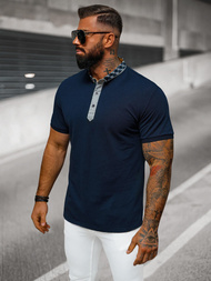 Koszulka męska polo ze stójka granatowa OZONEE O/DA803