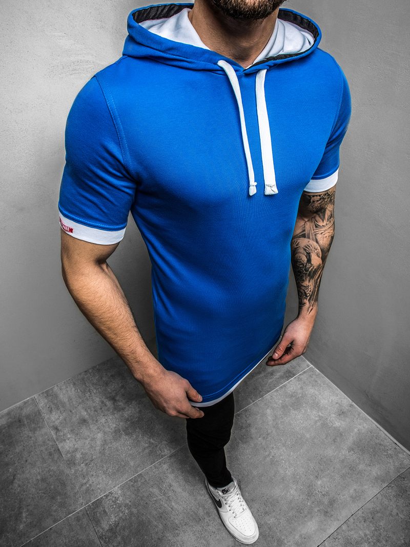 T-Shirt z kapturem męski niebieski OZONEE O/1273Z