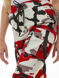 Spodnie damskie chino joggery bordowo-beżowe OZONEE O/8054