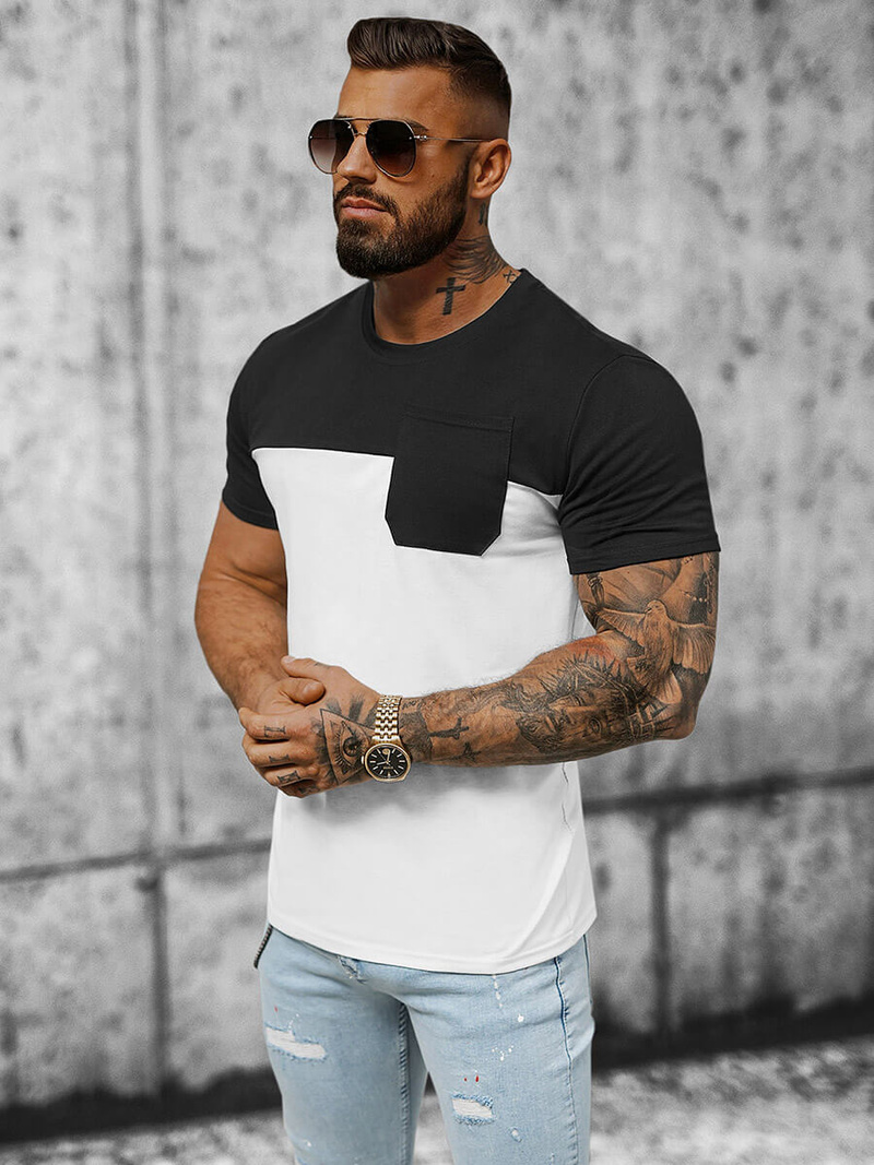 T-shirt męski czarno-biały OZONEE JS/8T91/1Z
