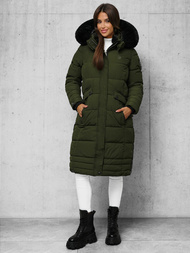 Kurtka zimowa damska długa pikowana khaki OZONEE O/W377