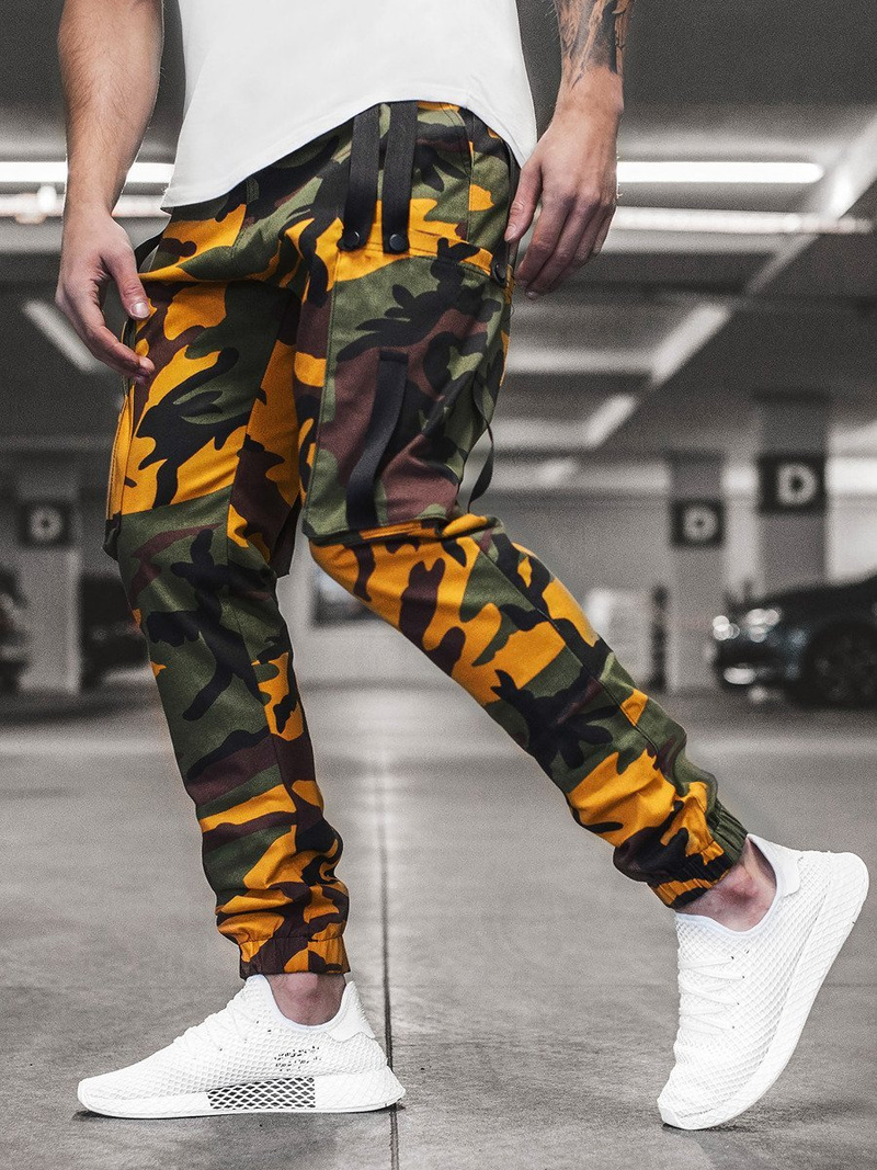 Spodnie męskie chino joggery żółte-khaki OZONEE O/11102