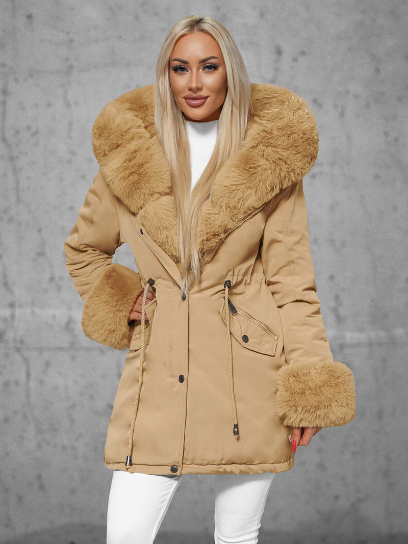 Kurtka zimowa damska z futerkiem beżowa OZONEE JS/16M9062/62Z