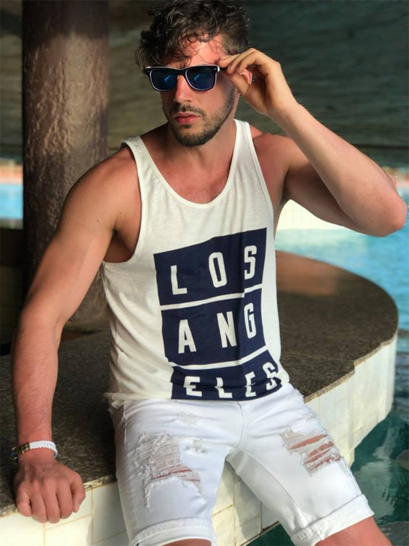 Koszulka bez rękawów męska z nadrukiem biała OZONEE 724TZ