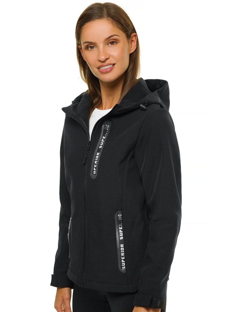 Kurtka softshell damska z kapturem czarna OZONEE JS/HD185/1