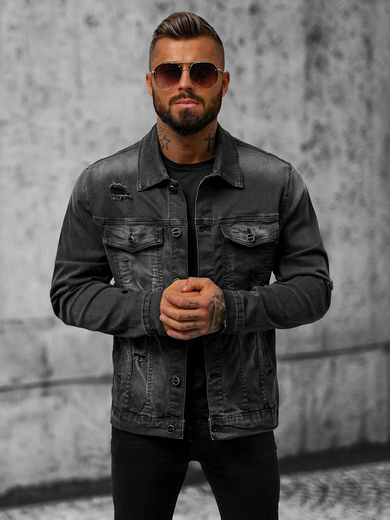 Kurtka męska jeansowa czarna OZONEE NB/MJ506NZ