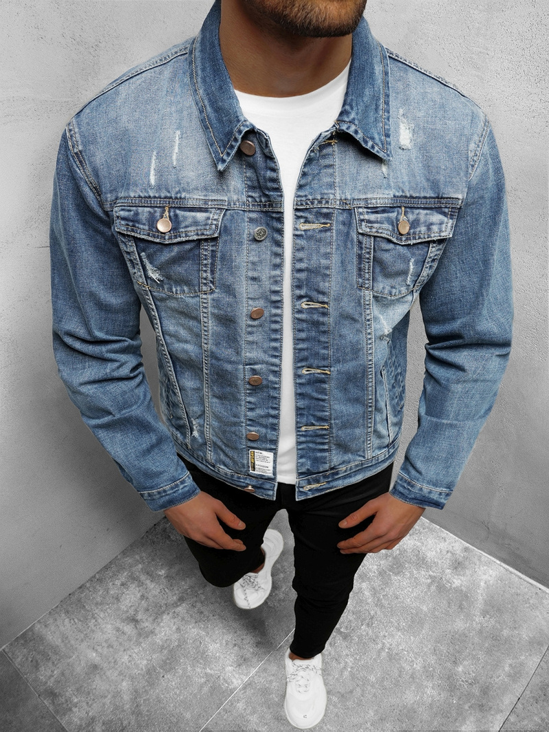 Kurtka męska jeansowa jasno-niebieska OZONEE NB/MJ500BC