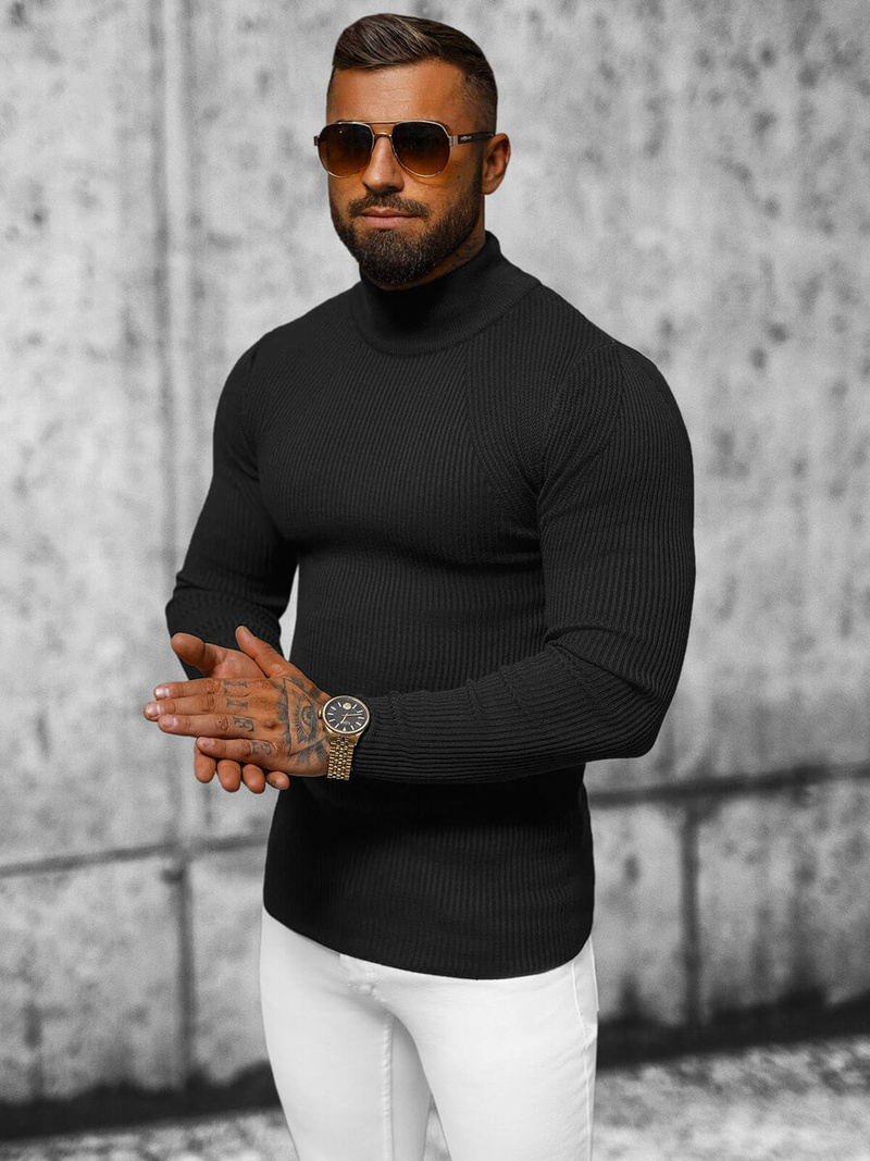 Sweter męski półgolf czarny OZONEE L/2263Z