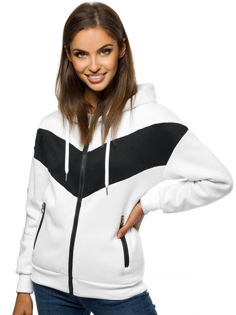 Bluza z kapturem damska biało-czarna OZONEE JS/B26039