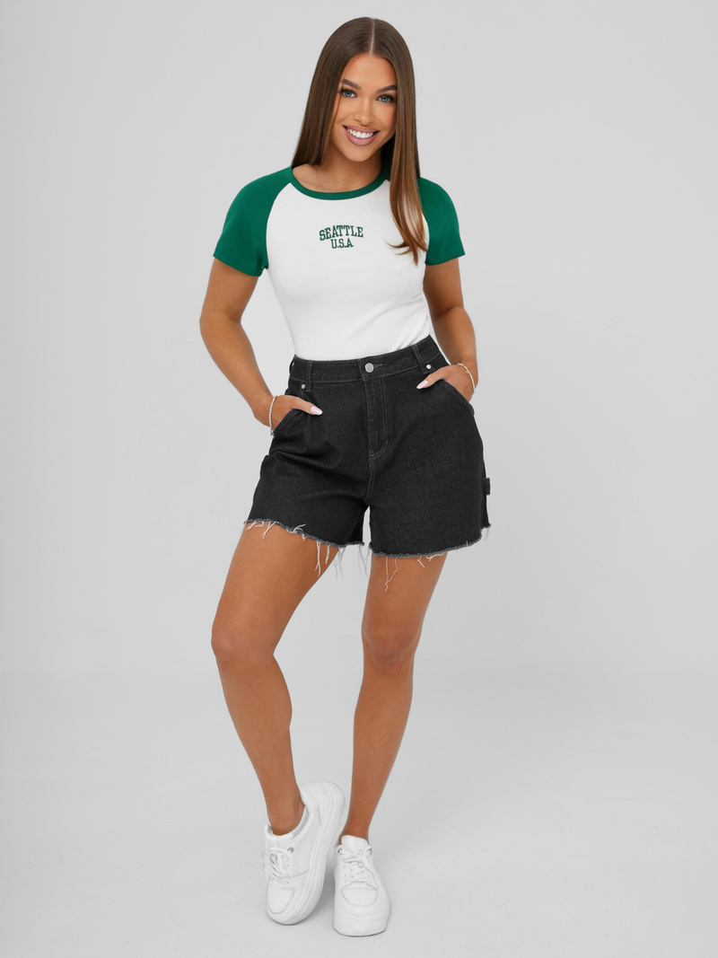 T-shirt damski biało-zielony OZONEE JS/R61627