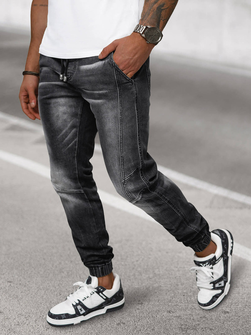Spodnie jeansowe joggery męskie czarne OZONEE NB/MP0115N