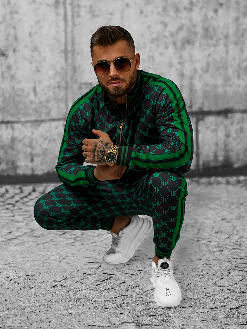 Komplet dresowy męski czarno-zielony OZONEE O/12136