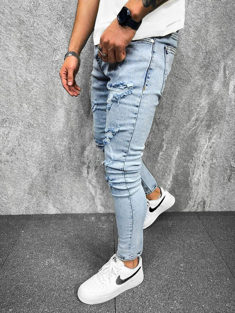 Spodnie jeansowe męskie jasnoniebieskie OZONEE O/B6403