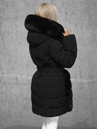 Kurtka zimowa damska długa z futerkiem czarna OZONEE JS/11Z8096