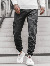 Spodnie jeansowe joggery męskie czarne OZONEE O/B4967